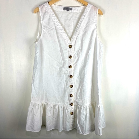 Wishlist Apparel Ruffle Hem Button Up Down Sleeveless Tank Top Mini Dress Medium - Picture 1 of 5